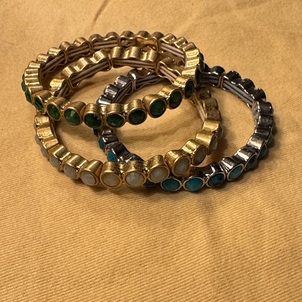 Elegant Gold and Silver Bracelets with Green and White and Blue Stones